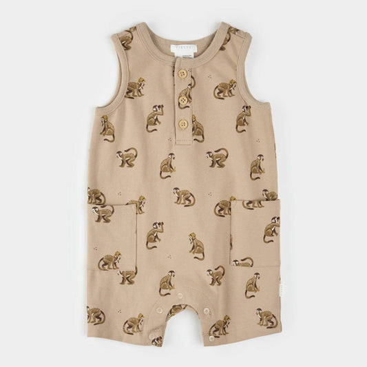 Monkey Print Sleeveless Romper