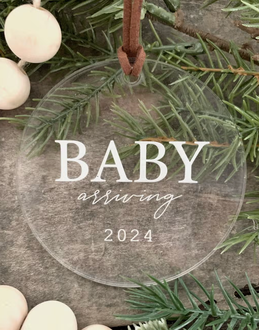 Baby Arriving Acrylic Christmas Ornament Baby Barn Boutique