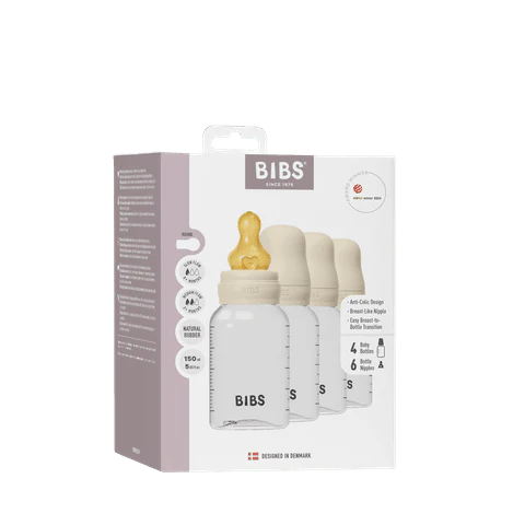 BIBS Baby Bottle Round Latex 4 pack 150 ml Ivory
