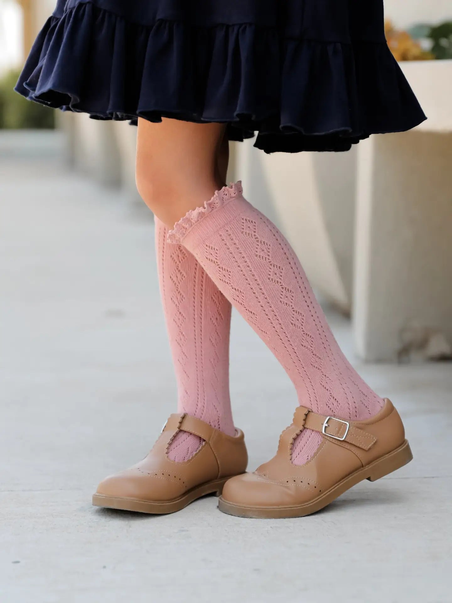 Blush Fancy Lace Top Knee High Socks