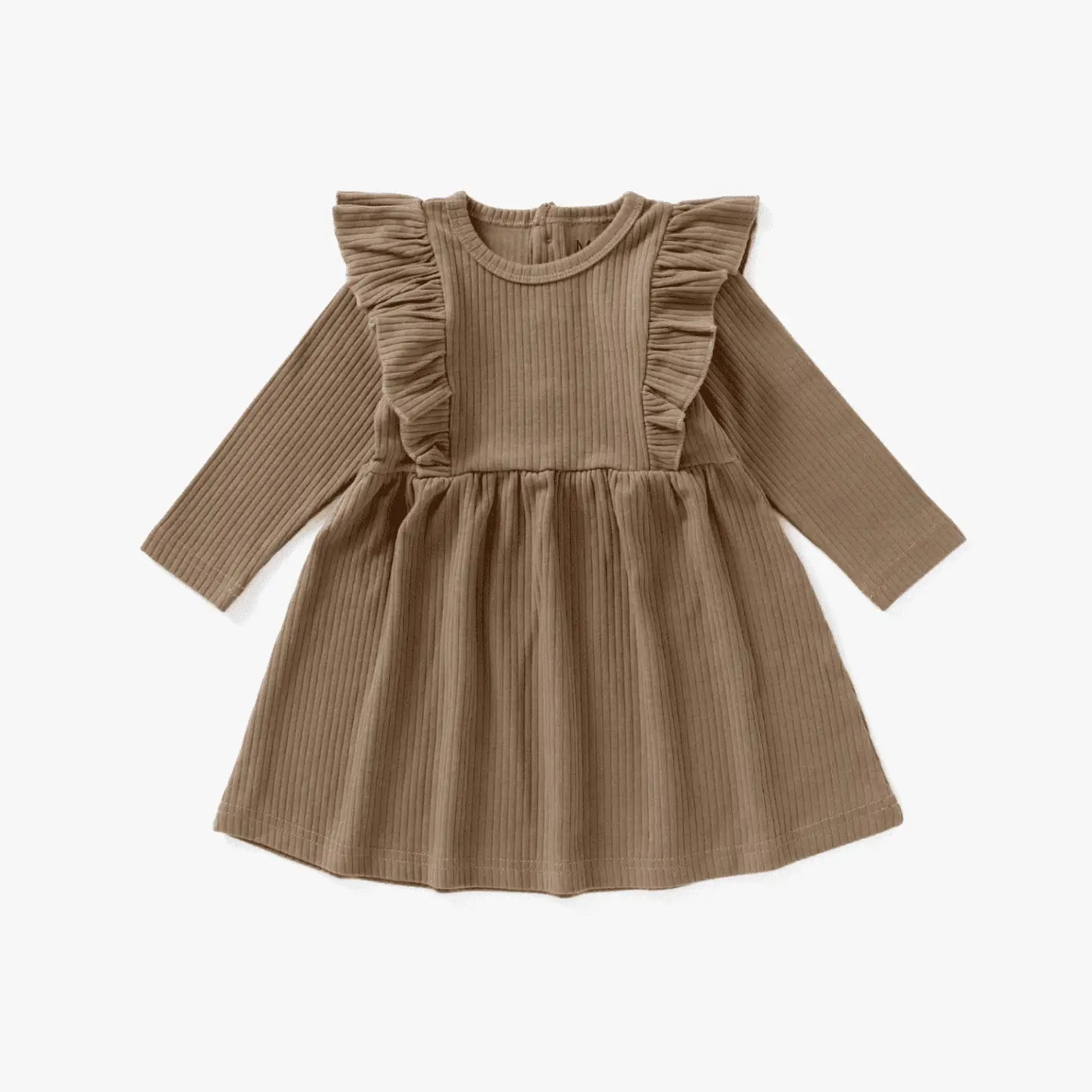 Ribbed Flutter Dress Cappuccino – Baby Barn Boutique