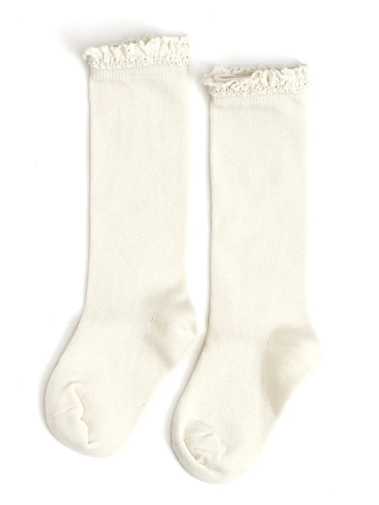 Ivory Lace Top Knee High Socks