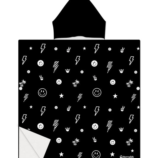 Kids Hooded Beach Poncho | Monochrome Smiley
