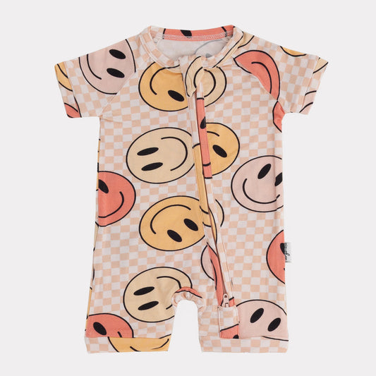 Bamboo Shortie Playsuits | Peach Smiley