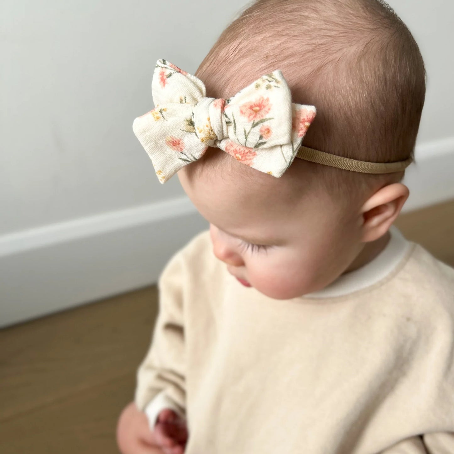 pink & yellow floral pinwheel bow