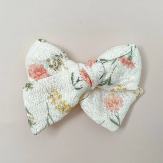 pink & yellow floral pinwheel bow