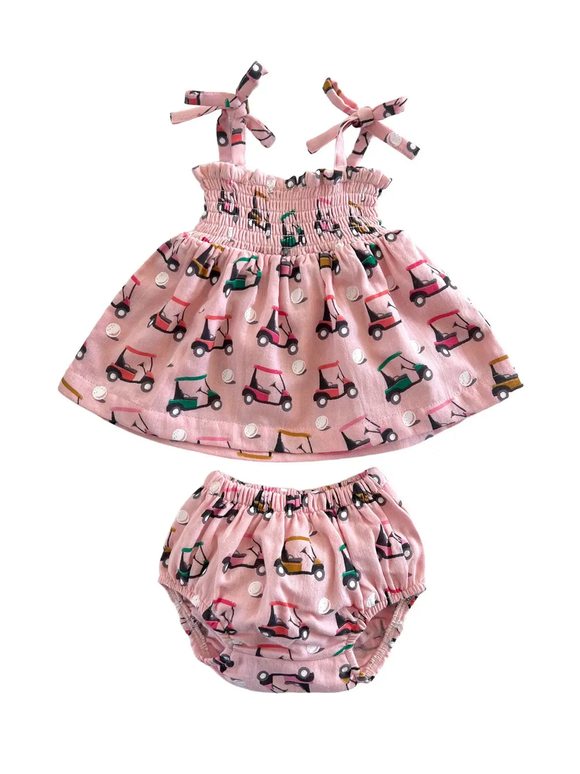 Pink Golf Cart | Organic Smocked Set