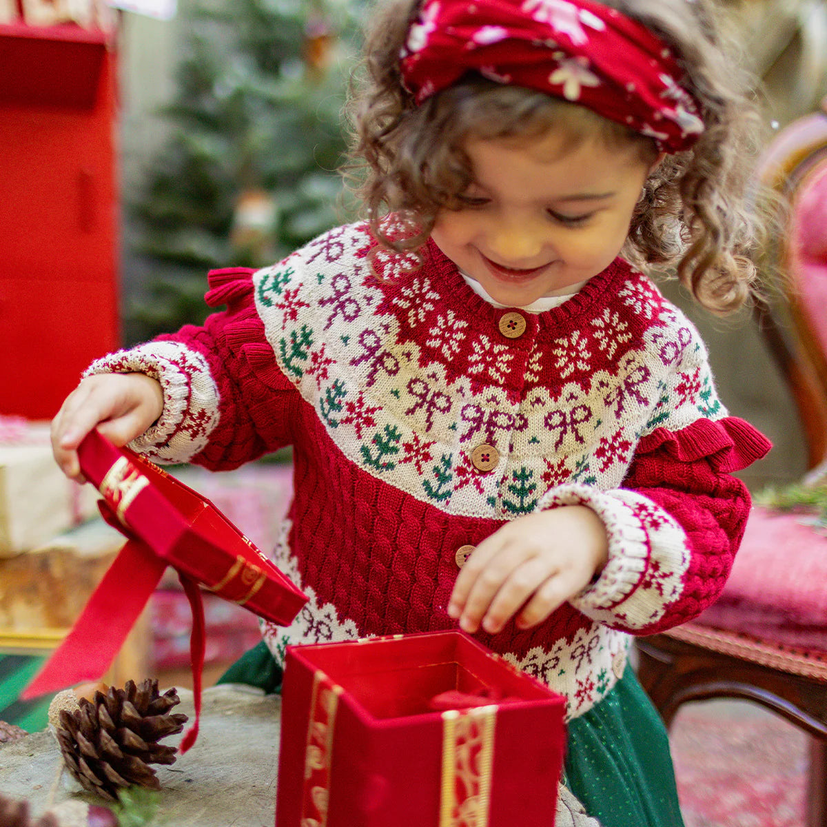 Red Knitted Holiday Cardigan