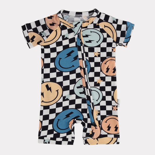 Bamboo Shortie Playsuits | Teal Smiley
