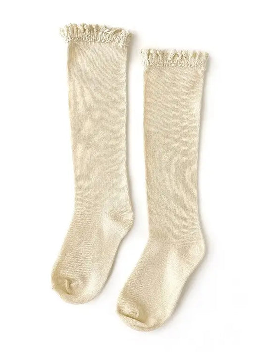 Vanilla Cream Lace Top Knee Highs