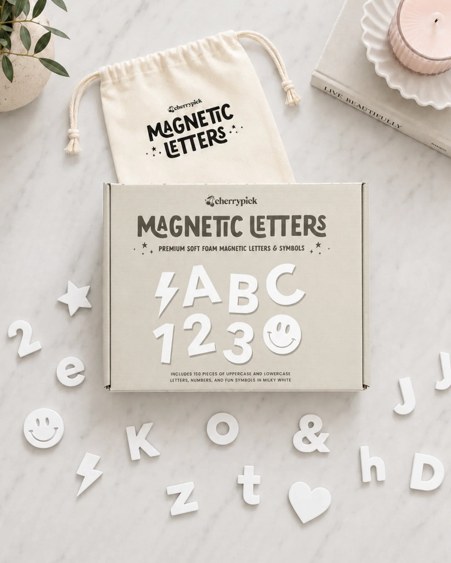 Soft Foam Magnetic Letters & Symbols 150pc Set | Milky White