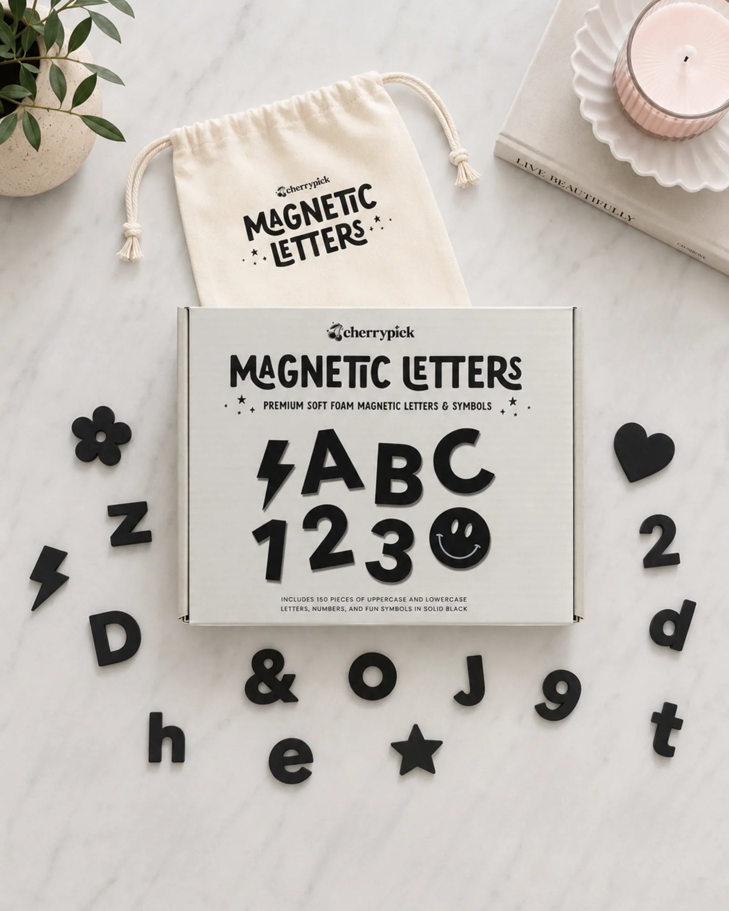 Soft Foam Magnetic Letters & Symbols 150pc Set | Solid Black