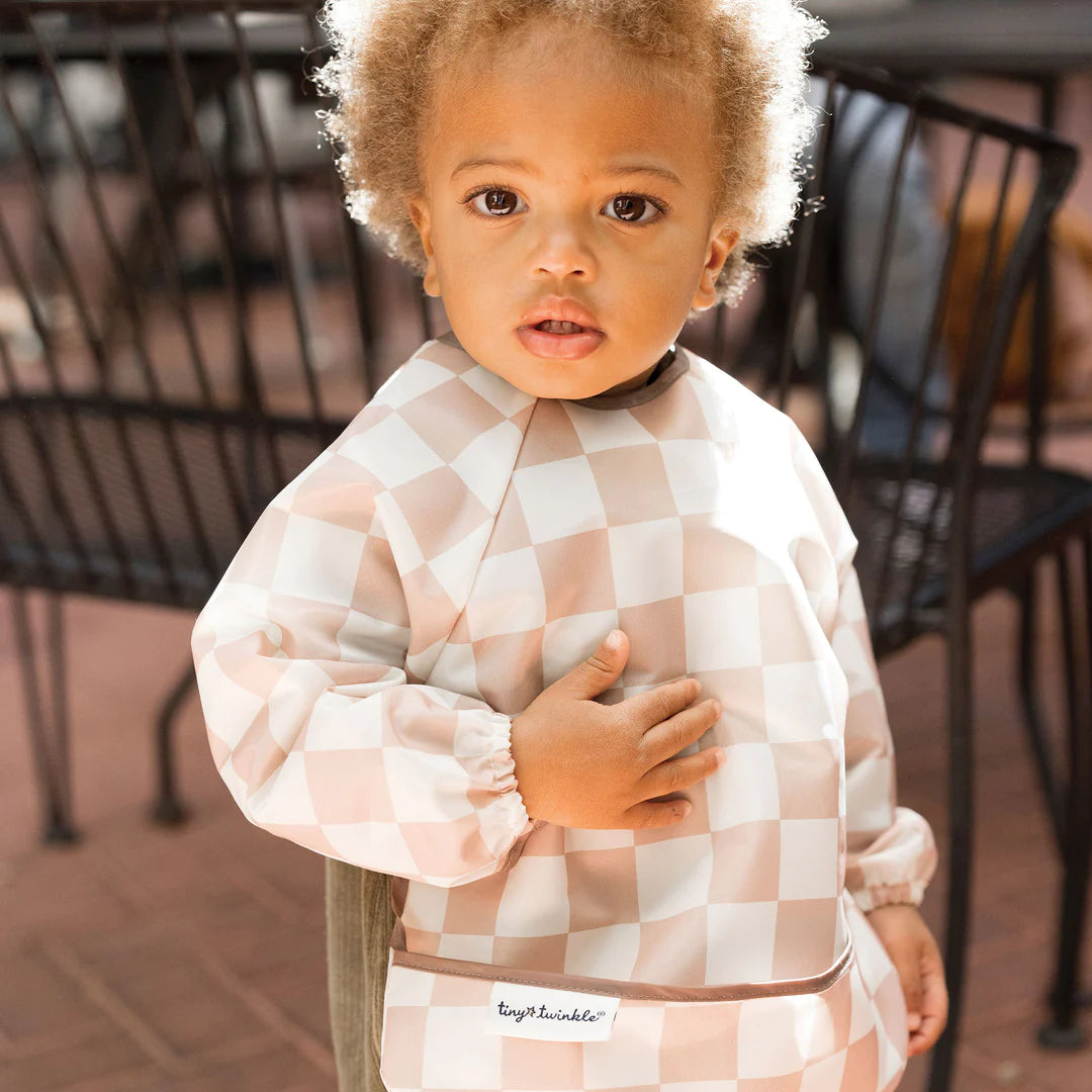 Mess proof Full Sleeved Bib | Brown Checkers