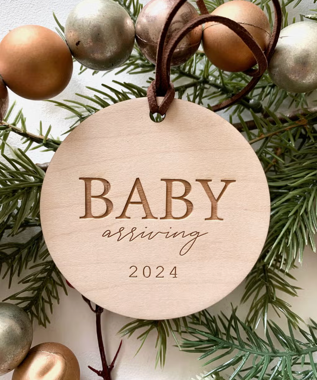 Baby Arriving | Wooden Christmas Ornament