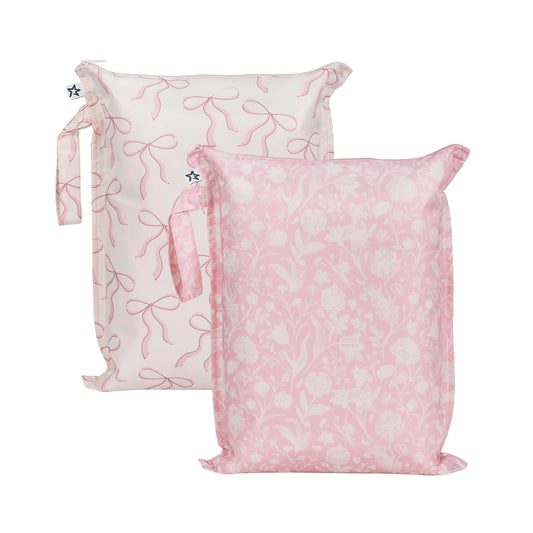 2pk Mess-proof Wet Bags | Toile Floral + Bows