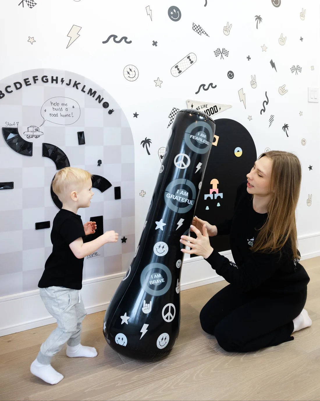 Monochrome | Inflatable Punching Bag for Kids with Positive Affirmations