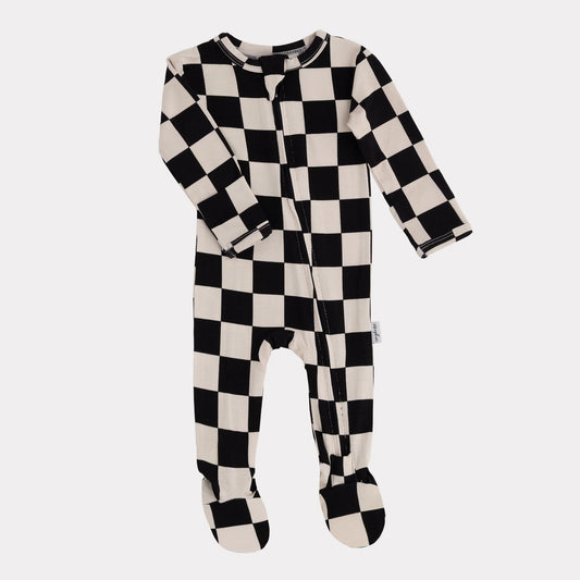 Bamboo Footed Sleeper | Cream Black Check