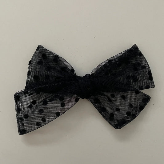 Black Dotted Tulle Pinwheel Bow