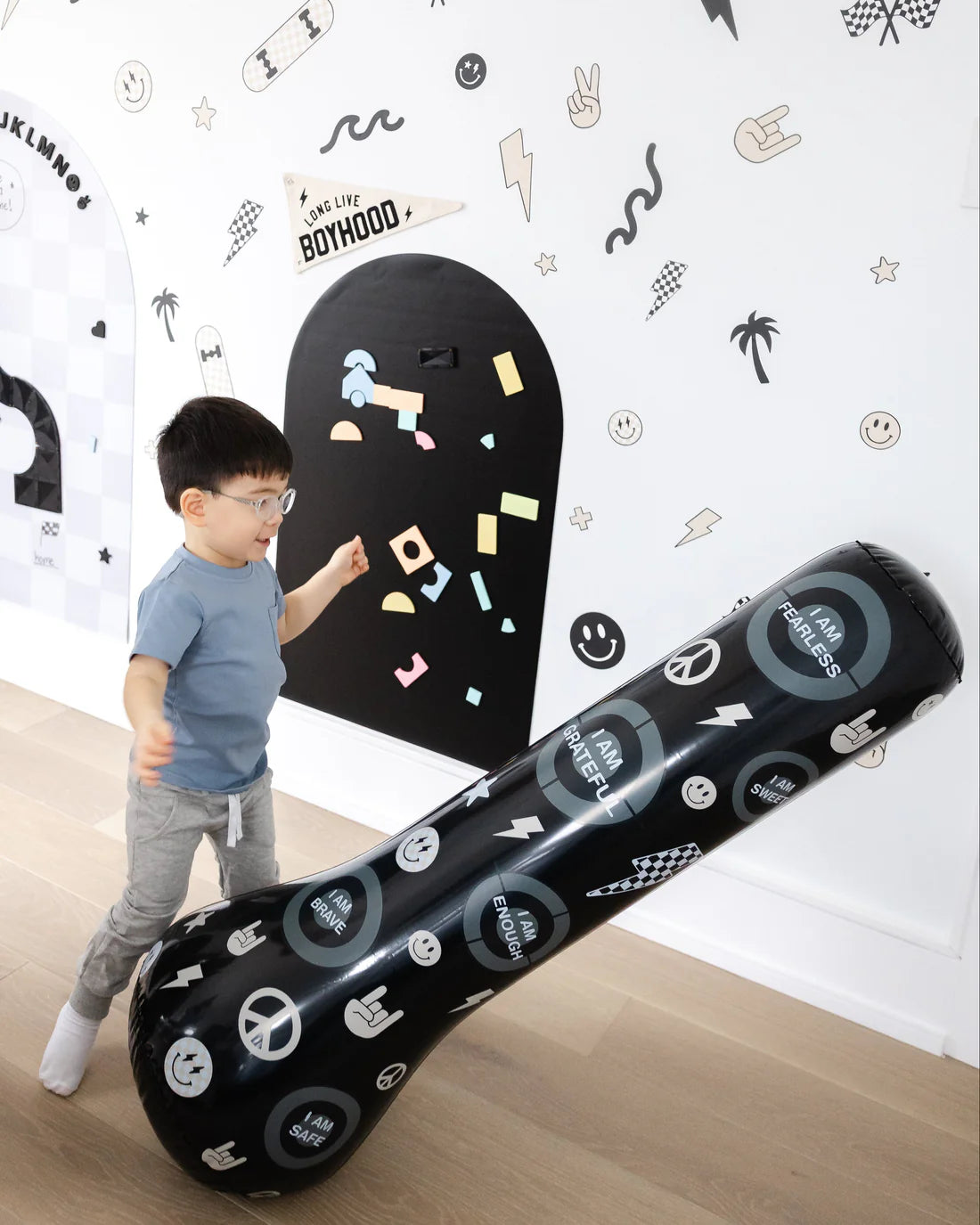 Monochrome | Inflatable Punching Bag for Kids with Positive Affirmations
