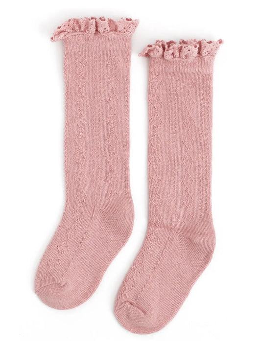 Blush Fancy Lace Top Knee High Socks