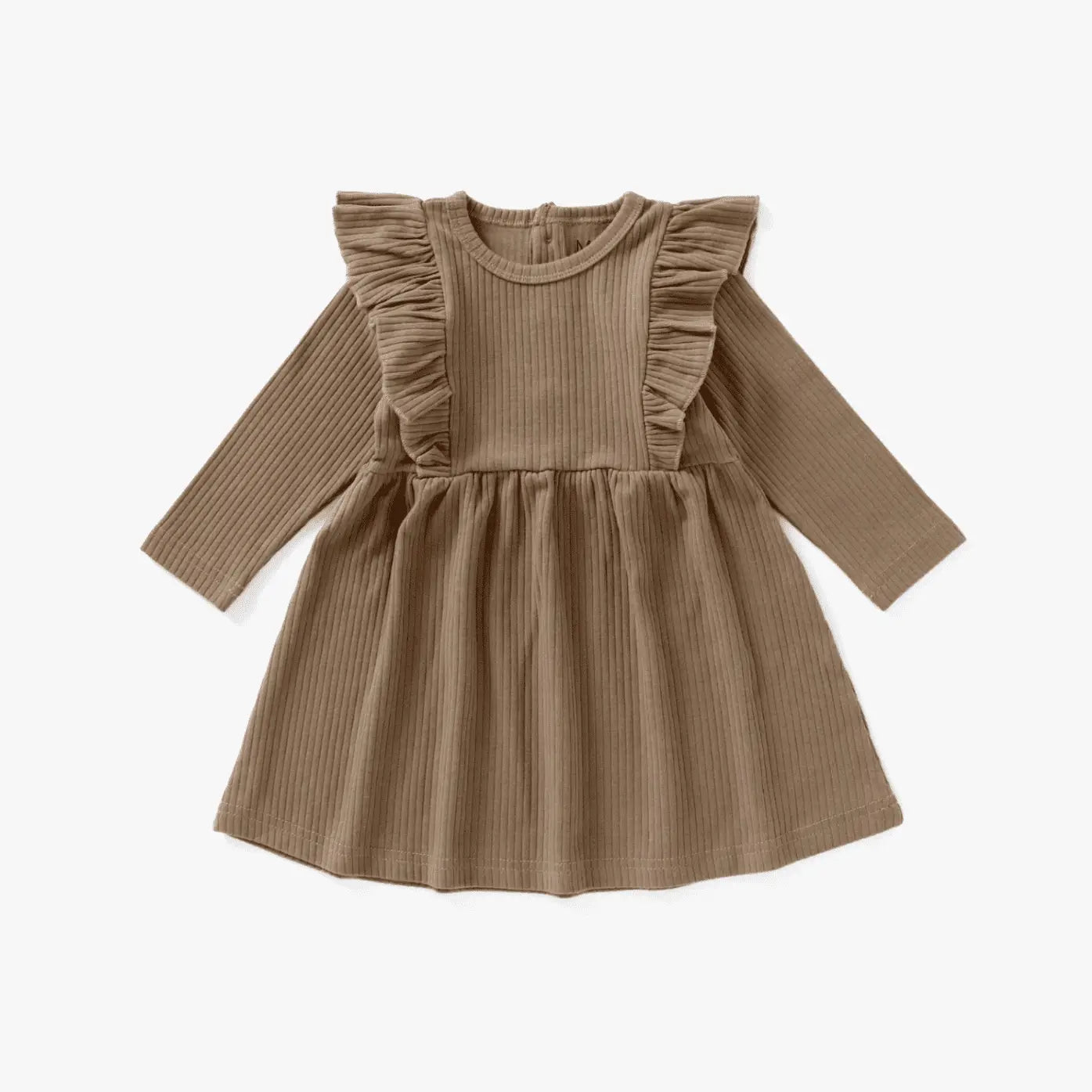 Ribbed Flutter Dress | Cappuccino