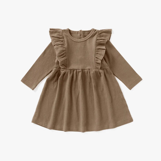 Ribbed Flutter Dress | Cappuccino