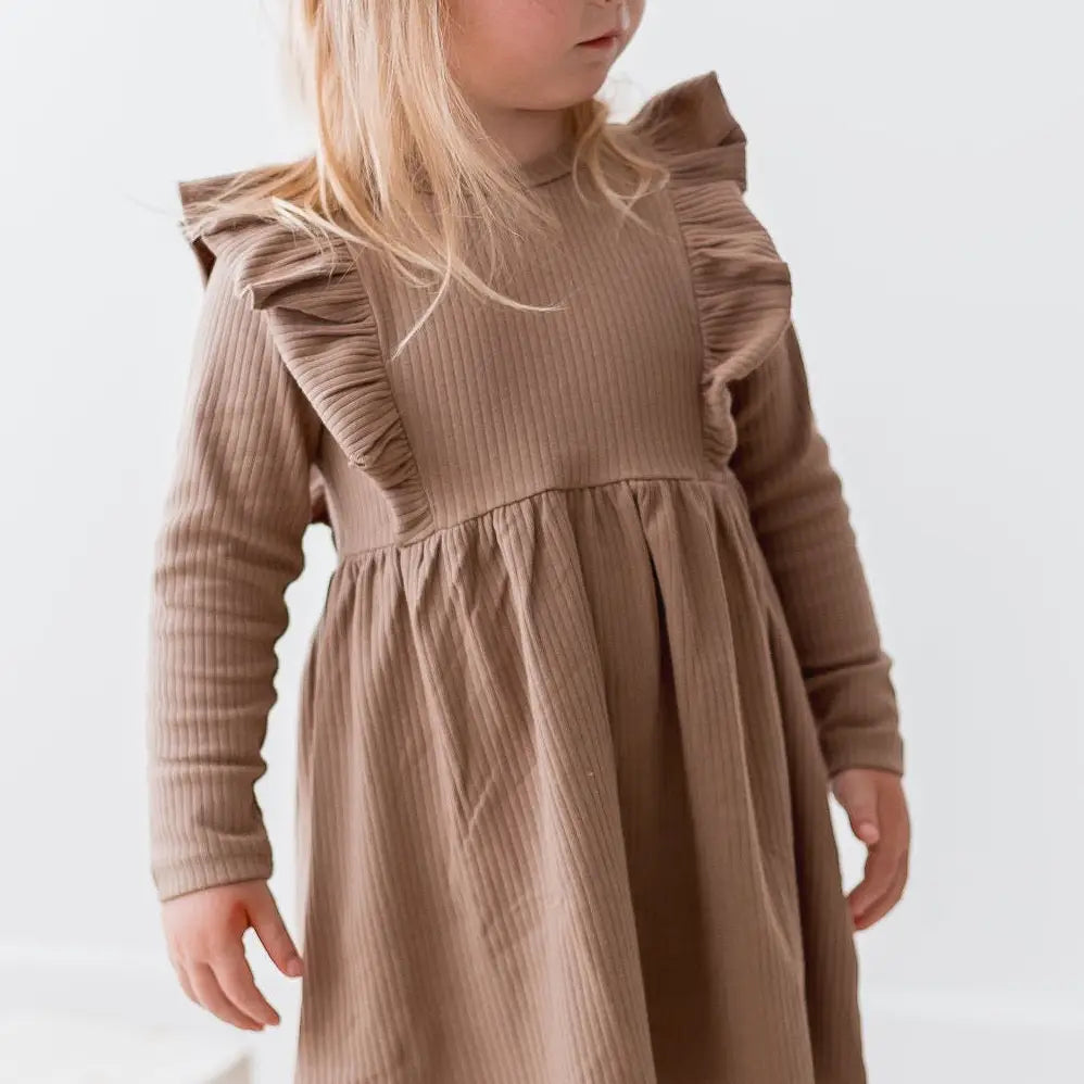 Ribbed Flutter Dress | Cappuccino