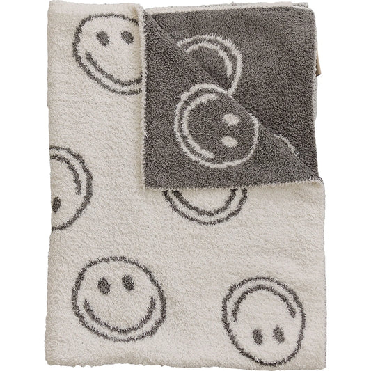 Charcoal Smiley Plush Blanket