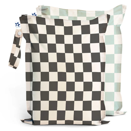 2pk Mess-proof Wet Bags | Checkered Black + Sage