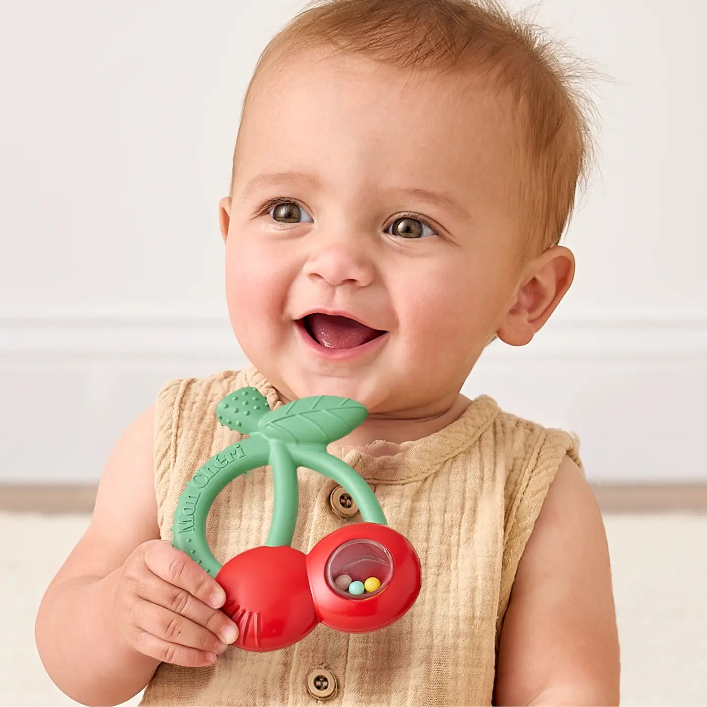 Silicone Teether with Rattle | Cherry