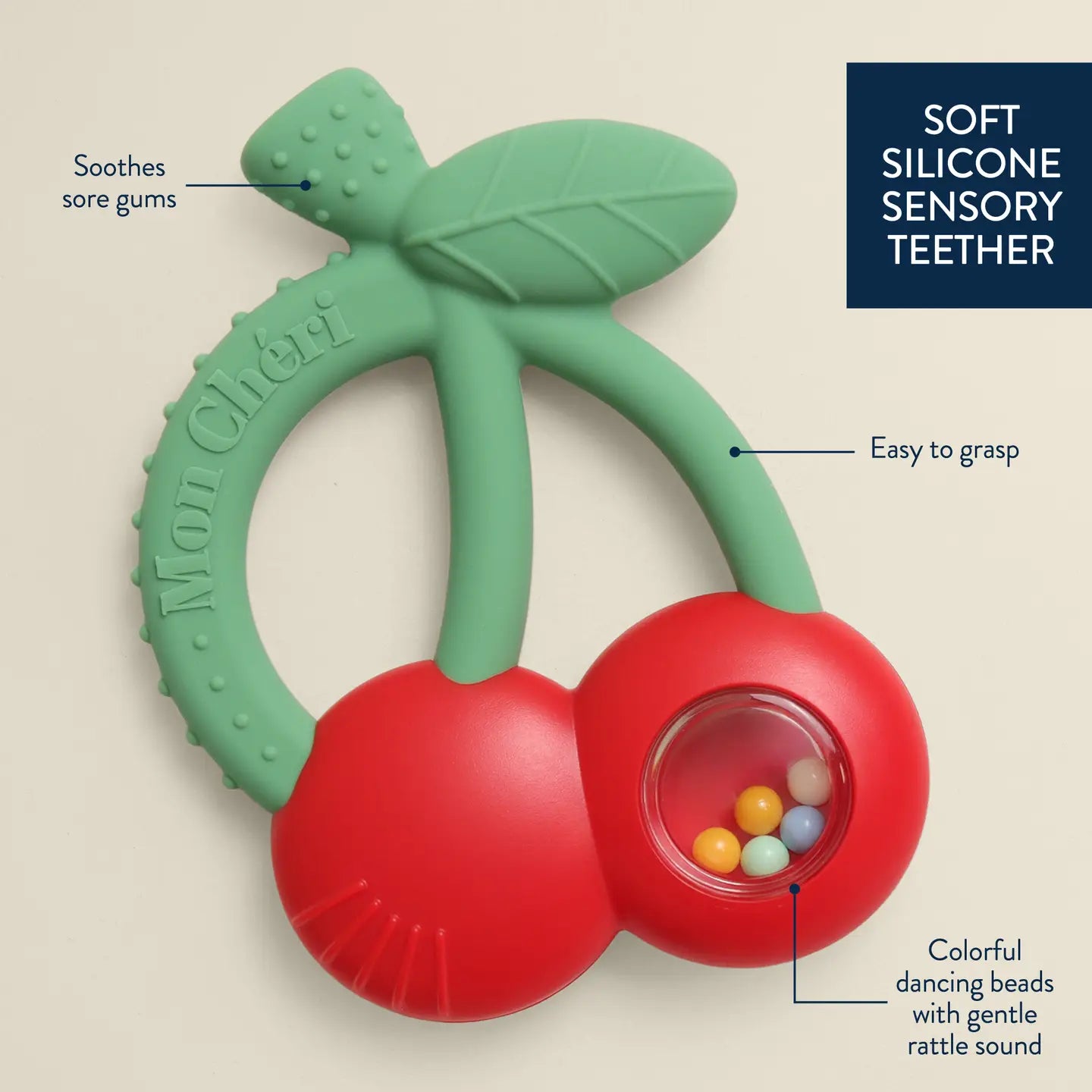 Silicone Teether with Rattle | Cherry