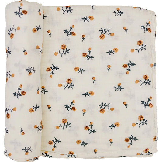 Cream Floral Muslin Swaddle