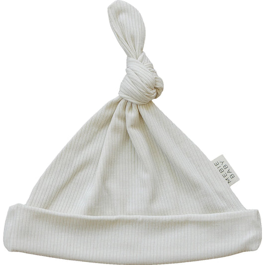 Cream Ribbed Bamboo Knot Hat