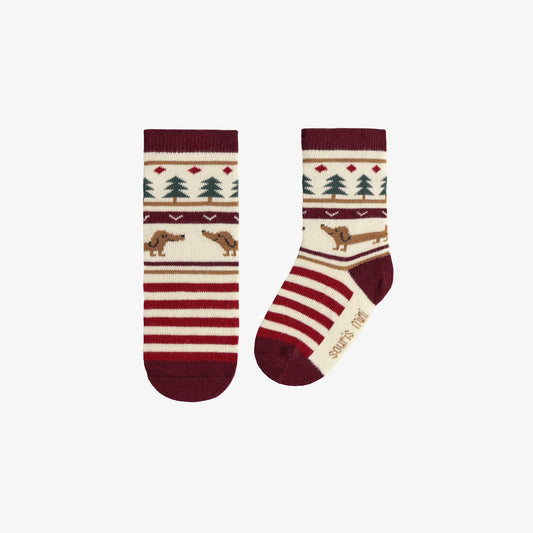Cream and Red Holiday Socks