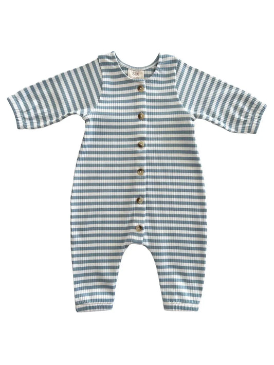 Dusty Blue Stripe | Organic Ribbed Long Sleeve Bay Jumpsuit