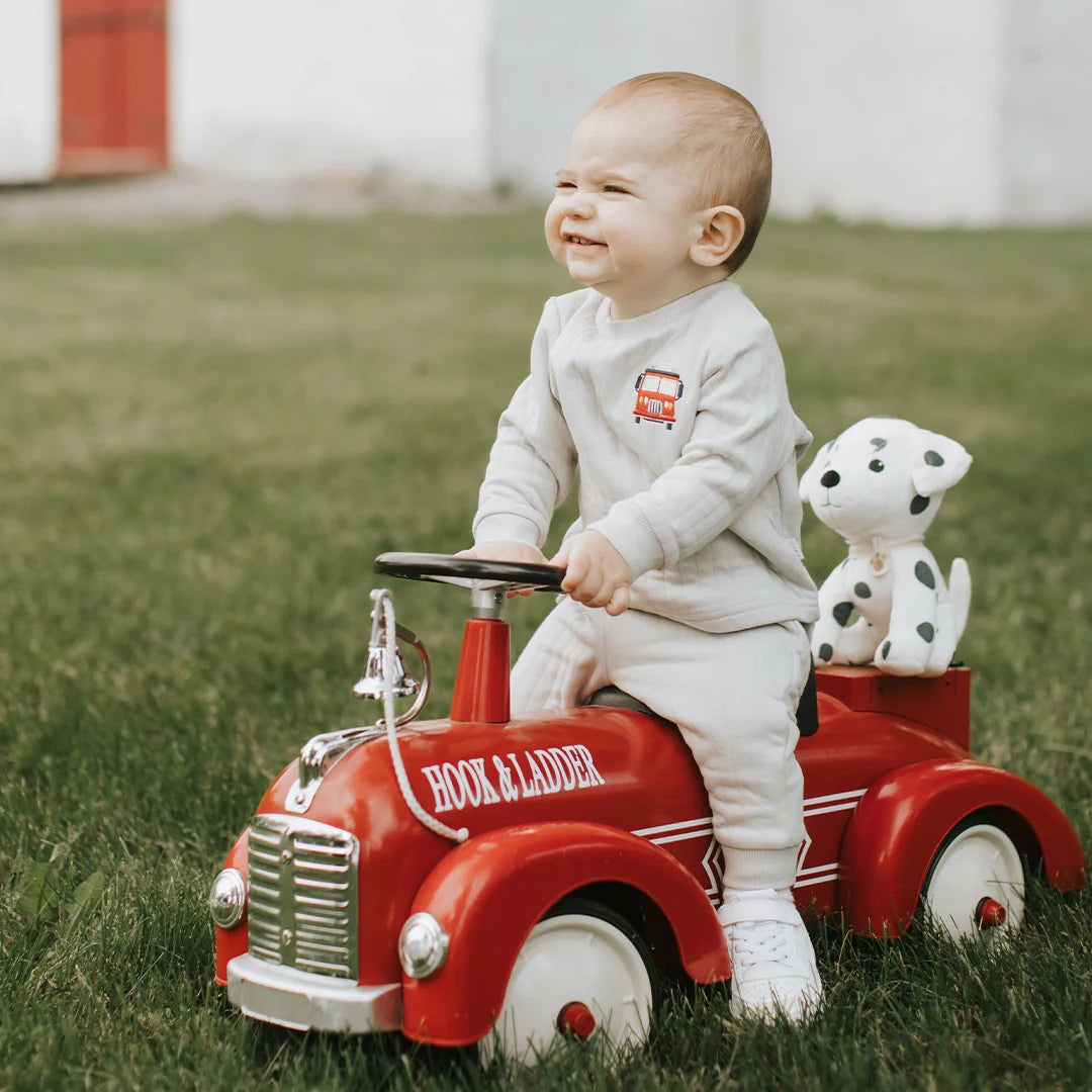 Fire Truck on Grey Quilted Jersey Set