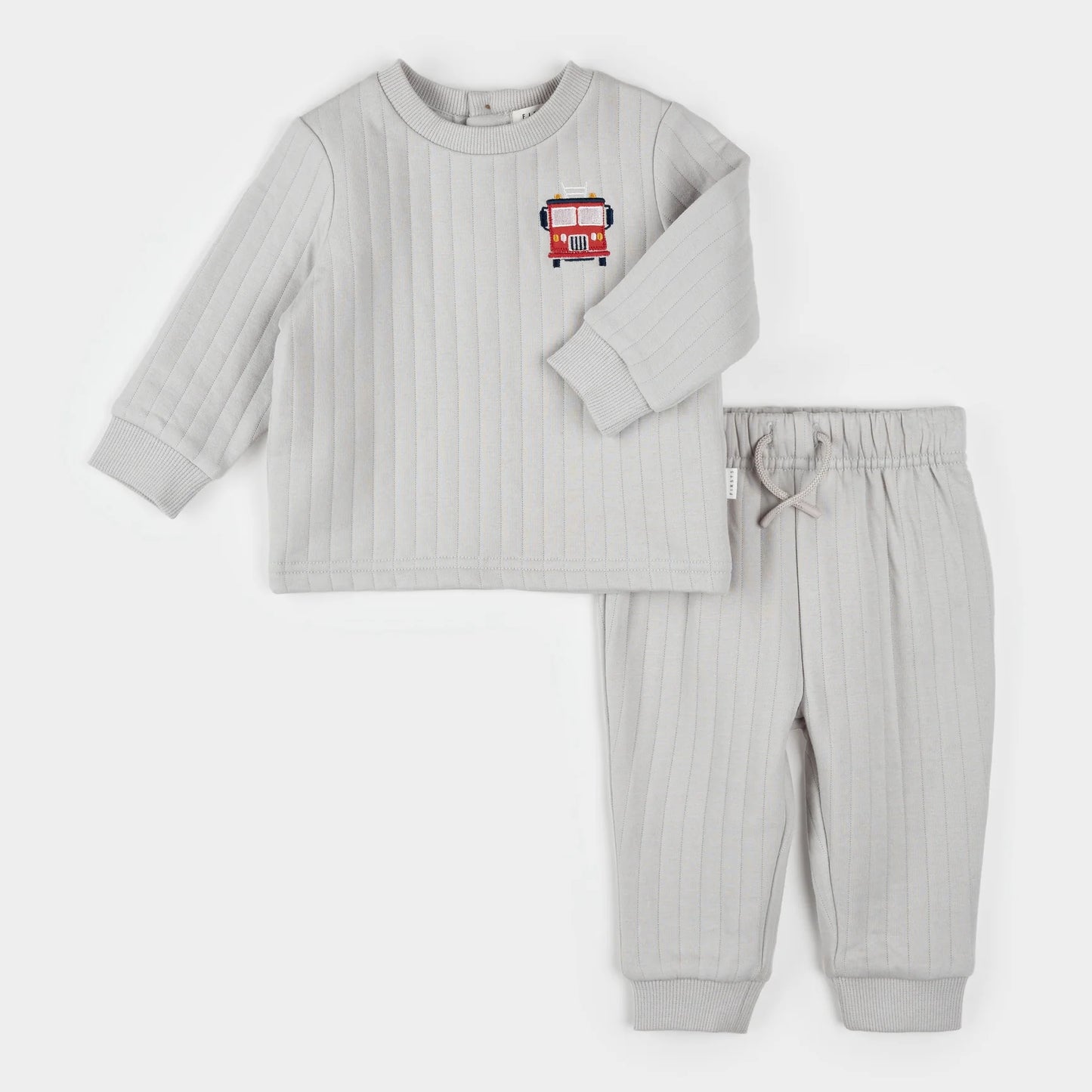 Fire Truck on Grey Quilted Jersey Set