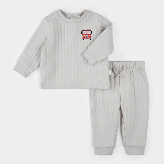 Fire Truck on Grey Quilted Jersey Set