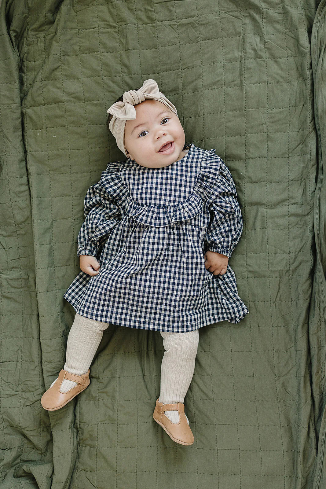 Gingham Long Sleeve Ruffle Linen Dress Baby Barn Boutique