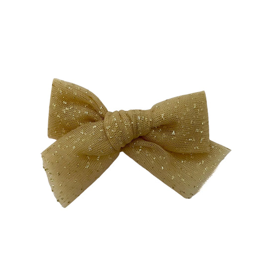 gold shimmer tulle pinwheel bow