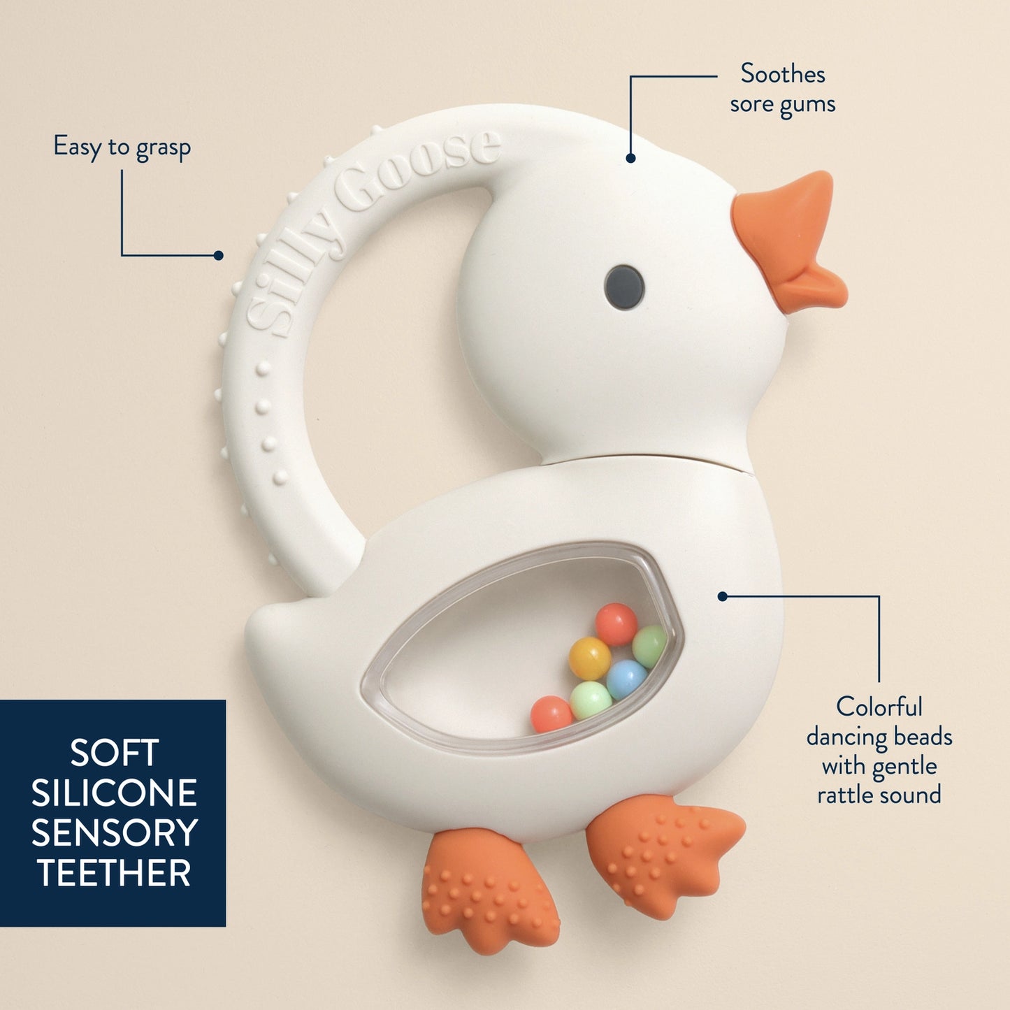 Silicone Teether with Rattle | Goose