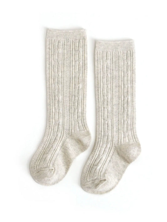 Heathered Ivory Cable Knit Knee High Socks