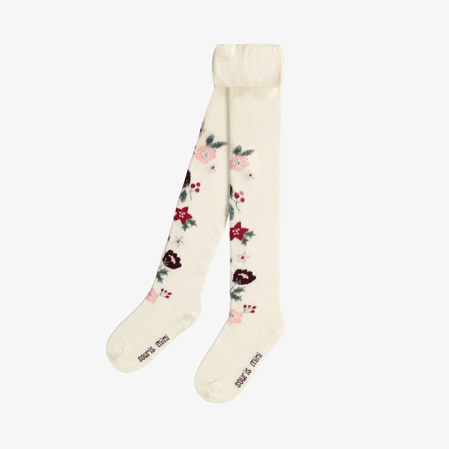 Cream Holiday Floral Tights