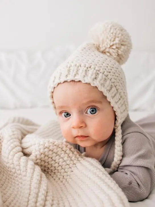 Natural Garter Stitch Knit Bonnet