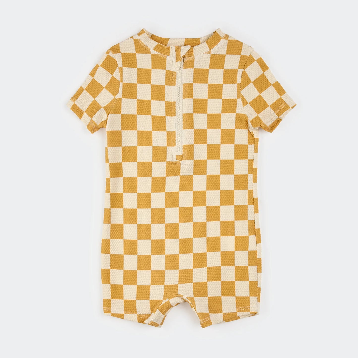 Orange Checkered Swim Romper