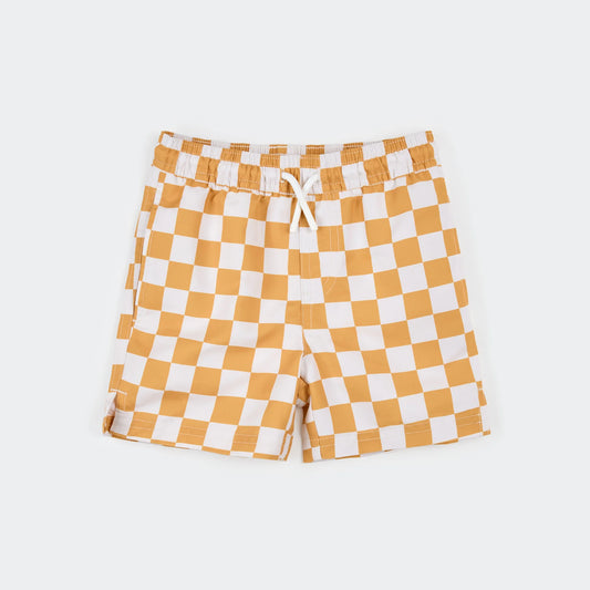 Orange Checkered Swim Trunks