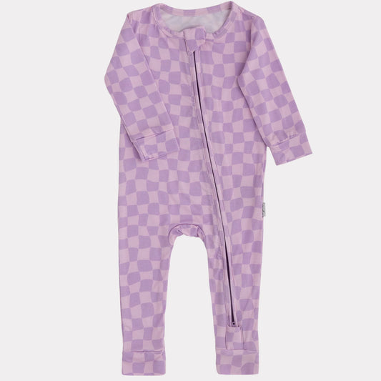 Bamboo Footless Sleeper | Purple Wavy Checks