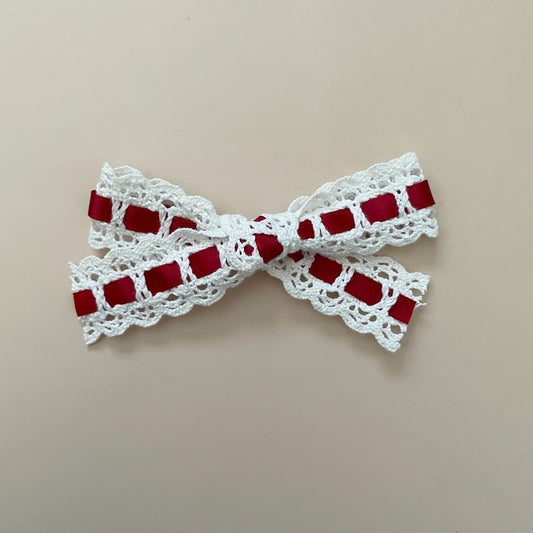 red & white lace bow