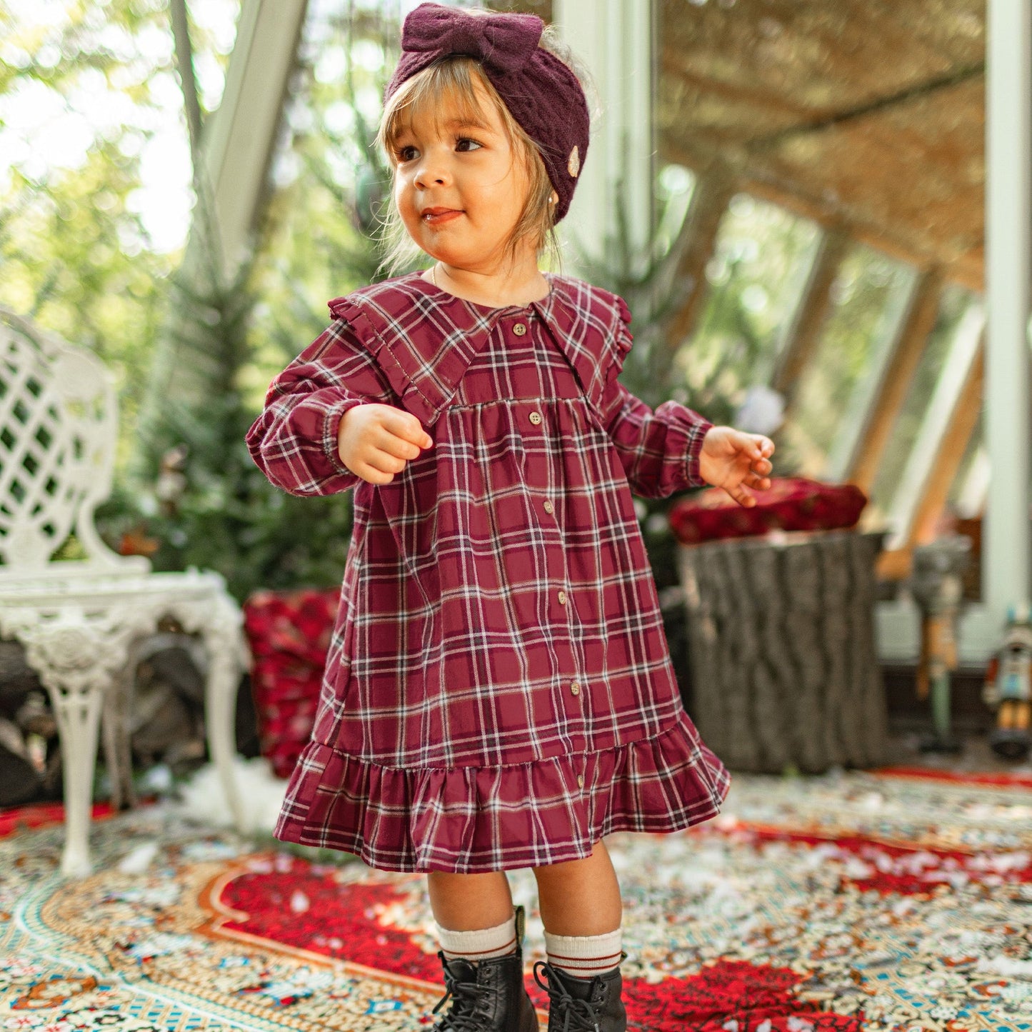 Red and White Flannel Plaid Dress