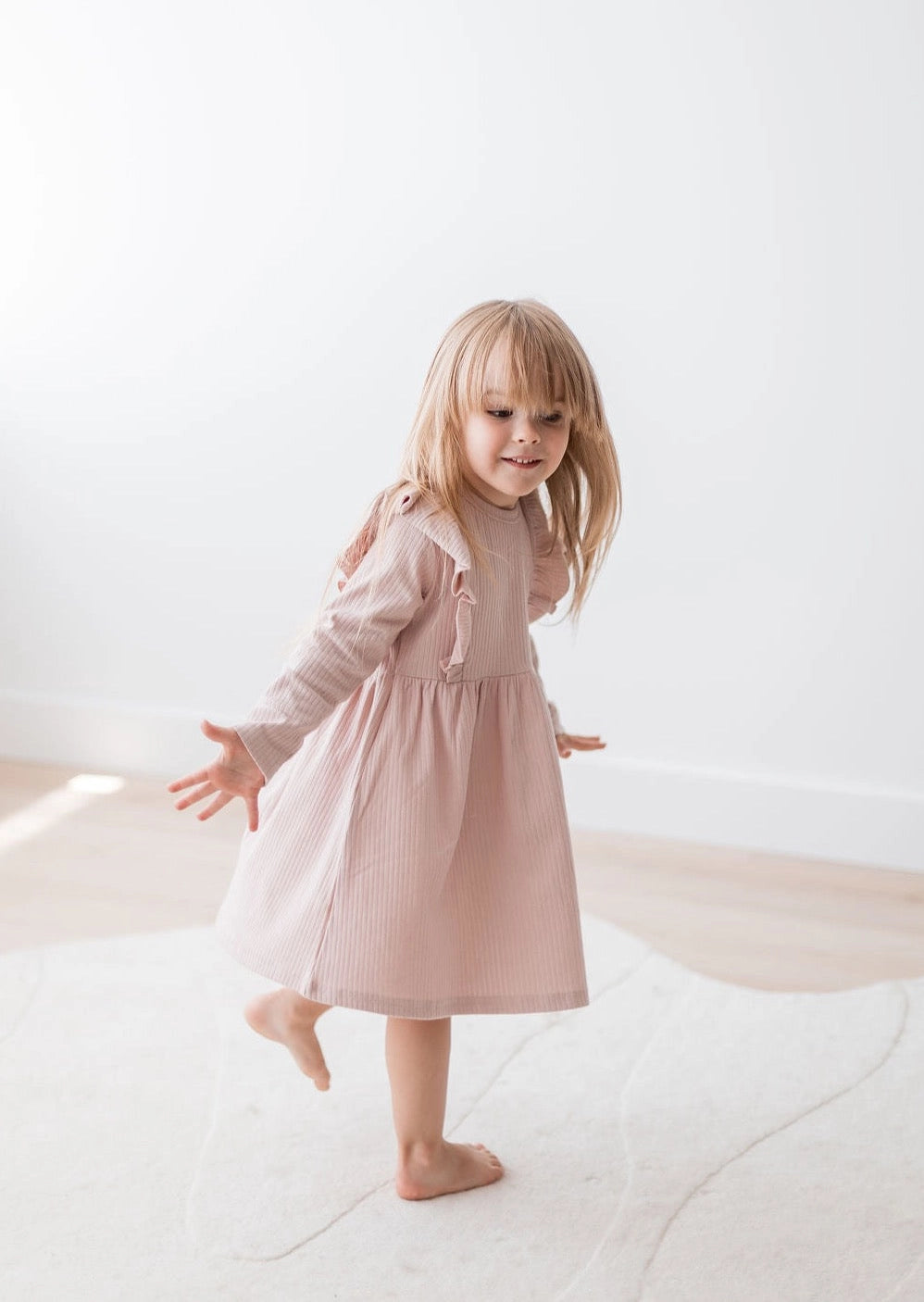 Ribbed Flutter Dress | Blush